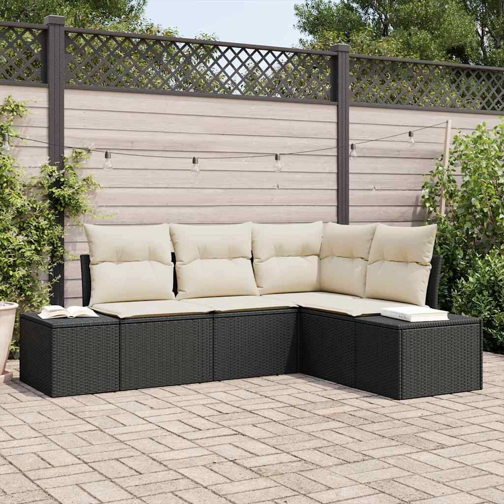 Garten-Sofa-Set mit Kissen mit Speicher 4 pcs Schwarz und Creme